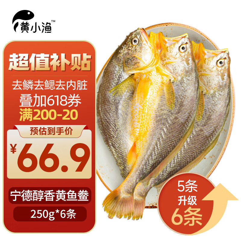 黄小渔醇香黄鱼鲞250g*6条（净重1.5kg）大黄花鱼生鲜水产鱼类源头直发