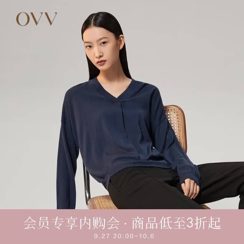 OVV2022秋冬新款女装V领舒适休闲长袖针织衫 藏青A9 S怎么看?