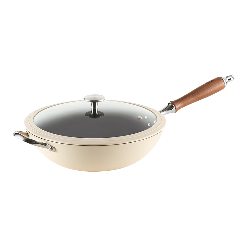 kims cook无涂层炒锅大铁锅钛珐琅铸铁炒菜锅家用不粘锅电磁炉通用白色