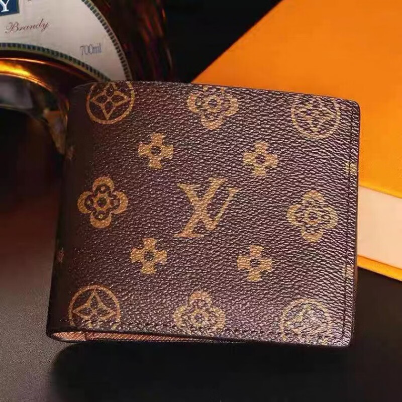 新款m lv钱包男真皮长款拉链格子青年钱夹男士手包休闲手抓包 对折xv