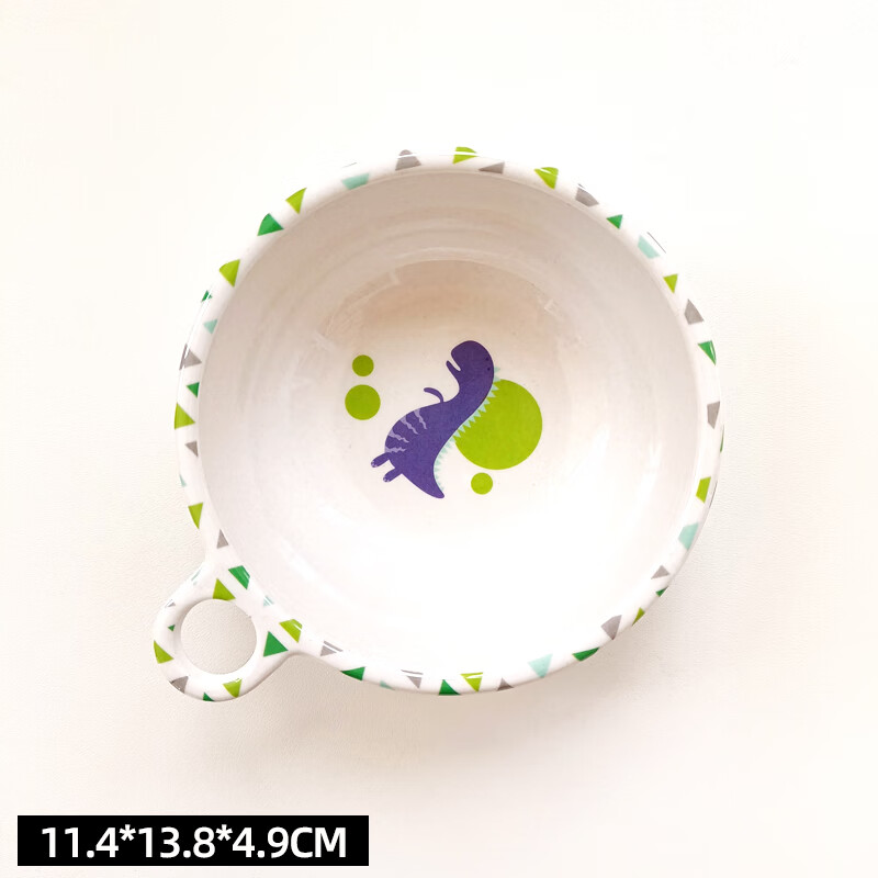 山水瑶宝宝辅食碗儿童餐盘专用碗家用卡通企鹅碗幼儿园宝宝辅食餐具 山水瑶恐龙挂耳碗