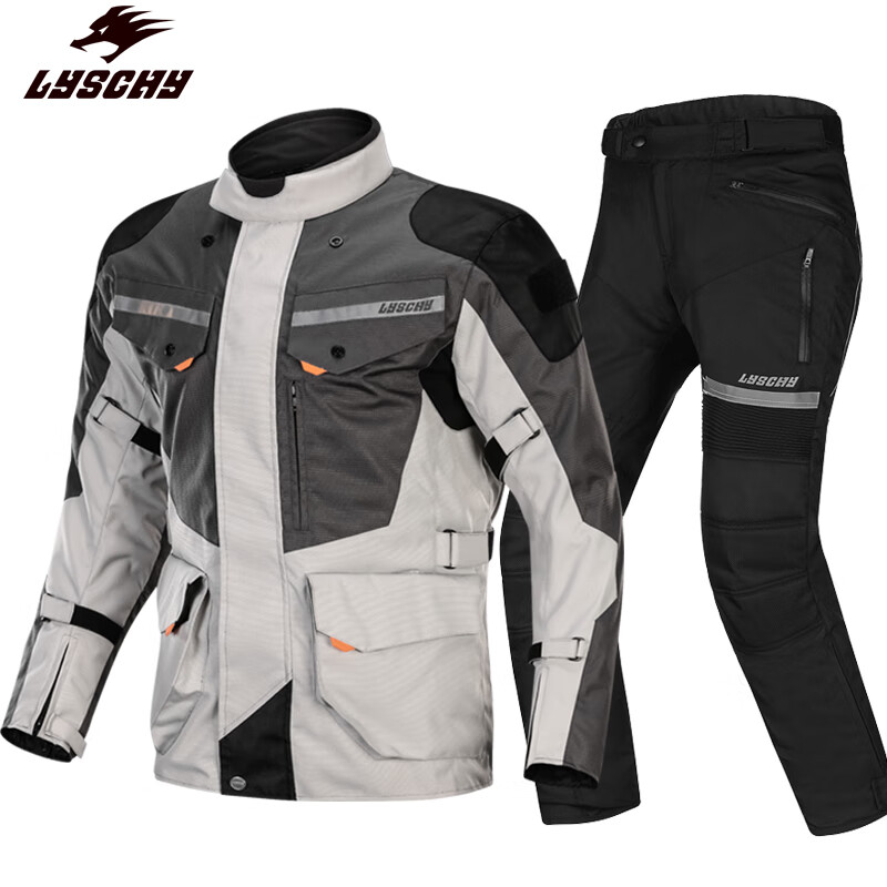 雷翅（LYSCHY）摩托车骑行服拉力服套装赛车机车服防水保暖长途套装四季骑士装备 灰色套装 XL