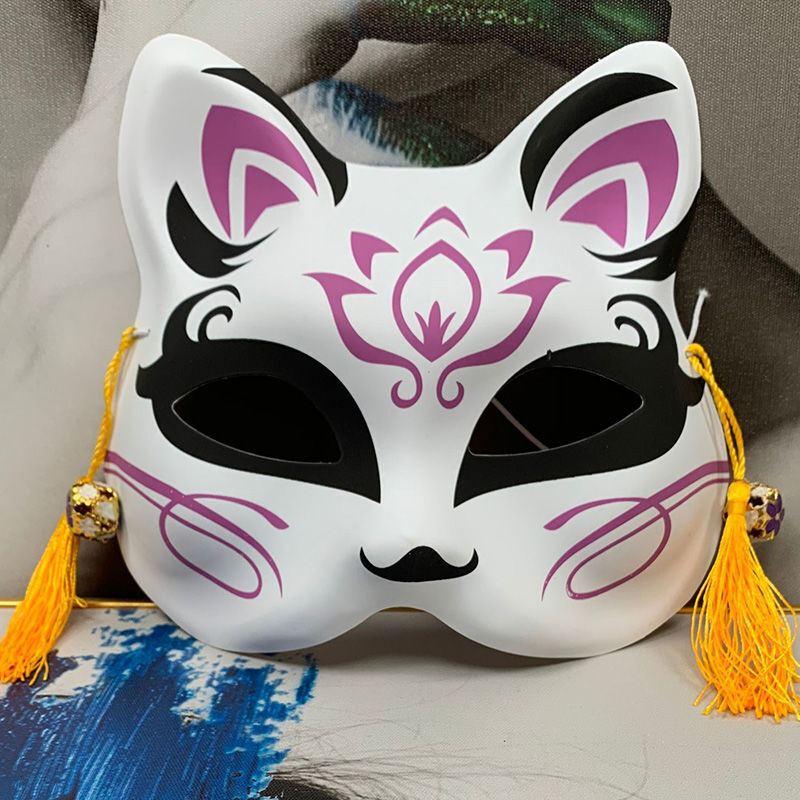 爱维逸万圣节面具派对表演cos派对道具舞会狐狸脸半面女手绘动漫妖猫