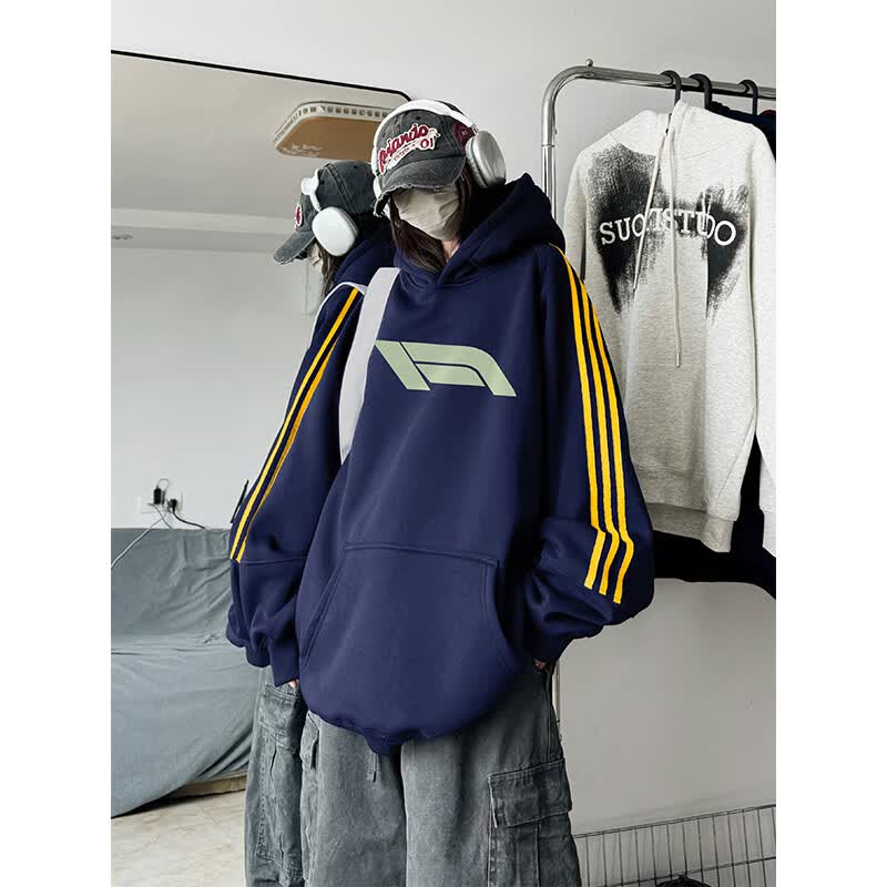 黑盒白条纹连帽卫衣男2025新款秋季美式复古潮牌宽松情侣长袖帽衫外套男 XXJR-FA1199白灰 常规 L