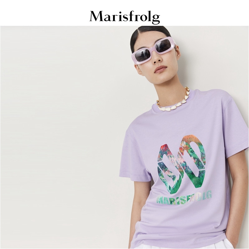 marisfrolg【科技花香面料】玛丝菲尔23新款圆领logo印花夏季多巴胺