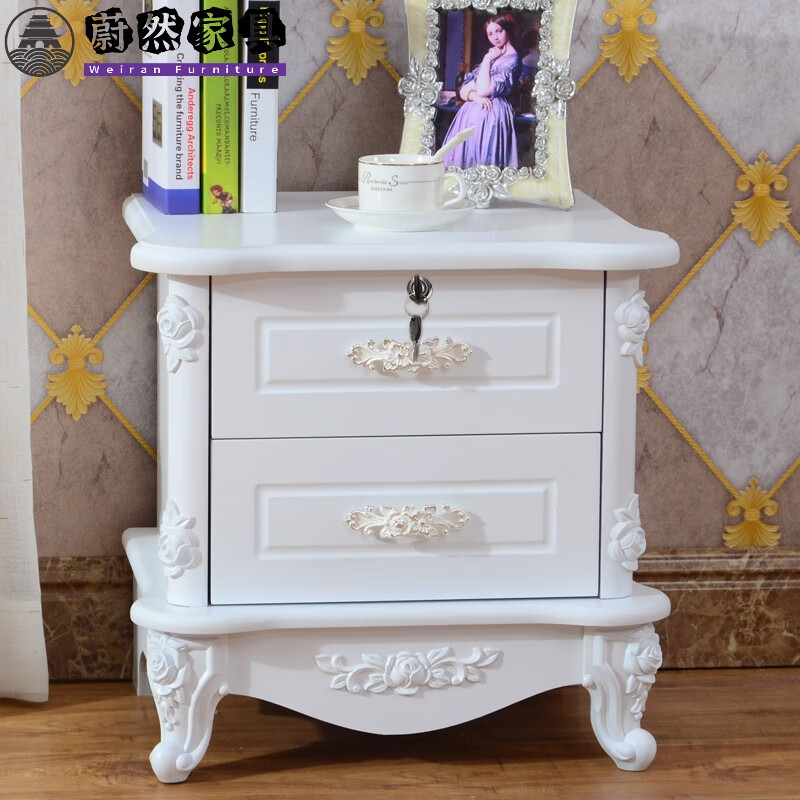 白色简约现代卧室烤漆象牙白床边柜储物柜床 欧式48宽带锁哑光白 组装