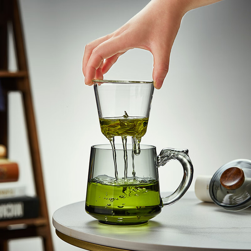 忆壶茶 龙把玻璃茶杯茶水分离泡茶杯办公室男士高档茶杯