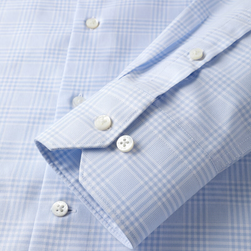 MAYOR男装 ALUMO全棉免熨蓝色格子长袖男衬衫 浅蓝 41