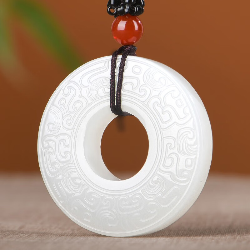 珍玉瑶和田玉平安扣吊坠羊脂白玉坠祥云玉佩男女款约36mm 生日节日