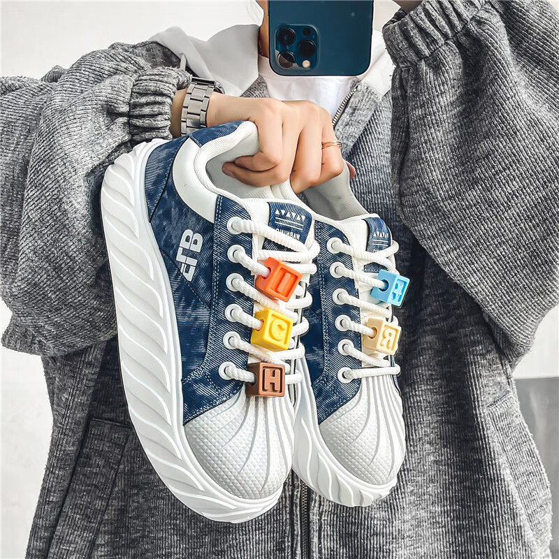 夏季百搭青少年休闲运动低帮板鞋小众设计厚底 白兰 39 标准运动码