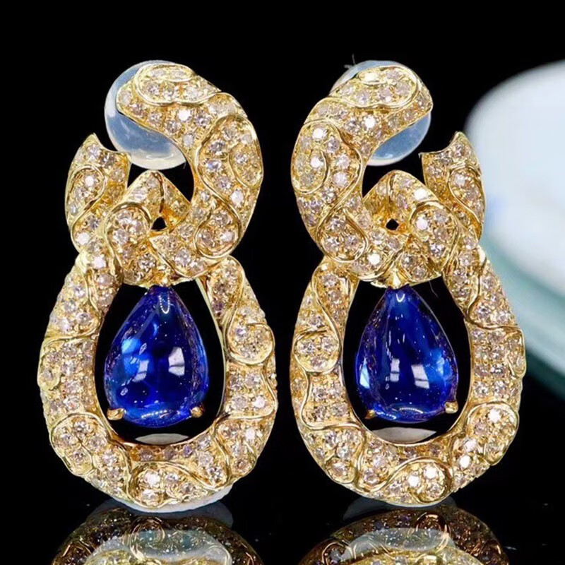 南洋半岛 蓝宝石女士耳钉 珠宝耳坠耳环18K金镶钻 金重3.63克 主石1.80ct