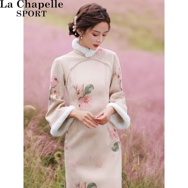 La Chapelle Sport拉夏贝尔冬季旗袍2023年秋冬新款加绒加厚长袖倒大袖高端感 粉色 加绒加厚 S怎么样,好用不?