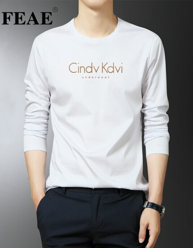 FEAE官方品牌纯棉100%短袖t恤男2026春夏款刺绣冰丝高端商务休闲上衣 雪白色 -官方正品 XL 【建议体重125-140斤】