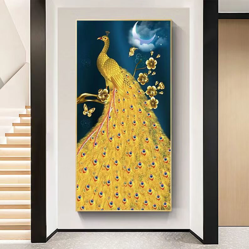 铃桐入户玄关饰画走廊过道墙壁画竖版现代版简约北欧客厅晶瓷镶钻挂画