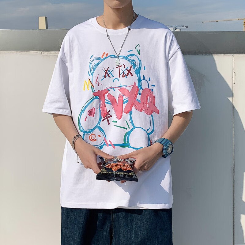 耀超暴力熊t恤男加肥加大 暴力熊涂鸦短袖t恤男士港风ins潮流胖子大码