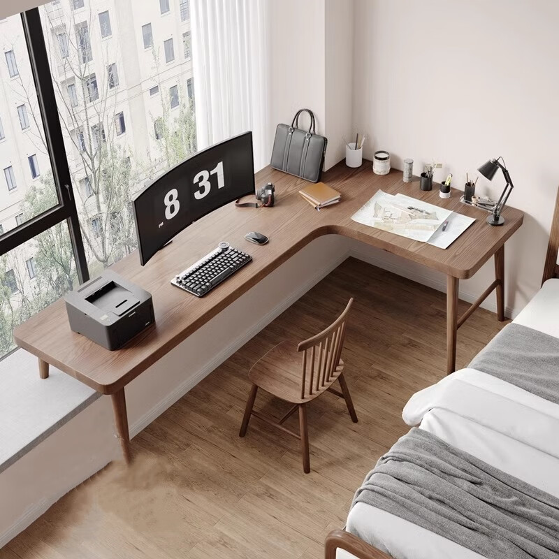 欧丽雅实木转角飘窗书桌长短腿小桌子窗台高低脚工作台定制阳台桌子