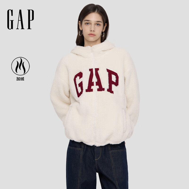 GAP女装2025秋款logo抱抱绒宽松连帽卫衣外套792567 象牙白 S (160/84A) 亚洲尺码