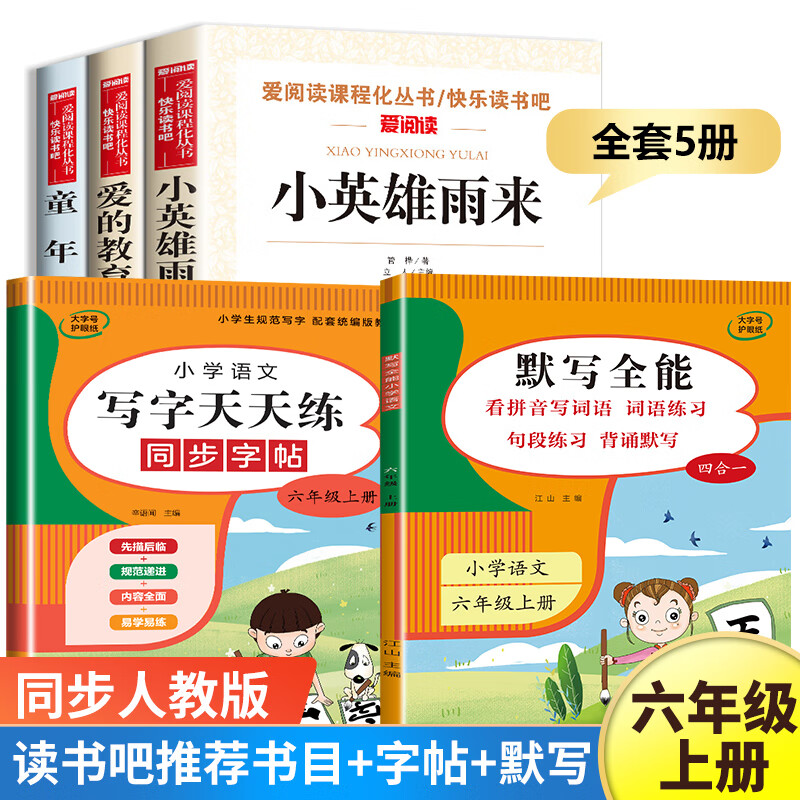 快乐读书吧六年级上册课外书 爱的教育小英雄雨来童年书高尔基原著完整小学生老师6年级课外阅读书籍上学期经 六年级上册【书目+默写练习+同步练字】 共5册