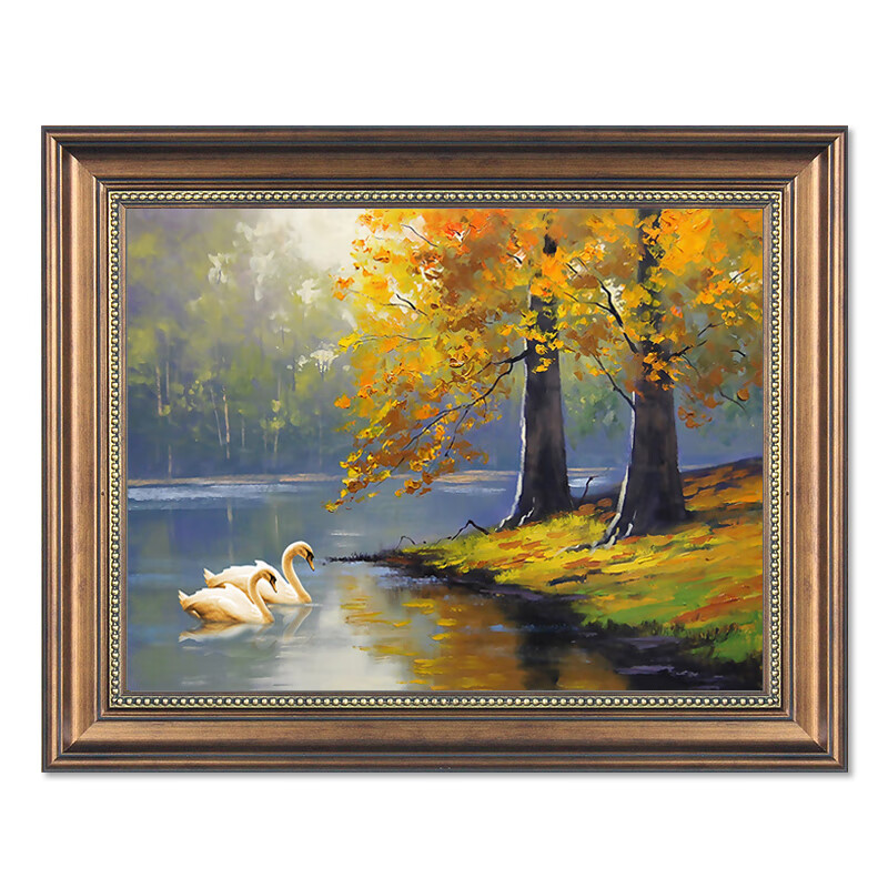 欧式天鹅湖风景油画客厅背景墙壁画过道走 天鹅湖 50*40cm质感肌理膜