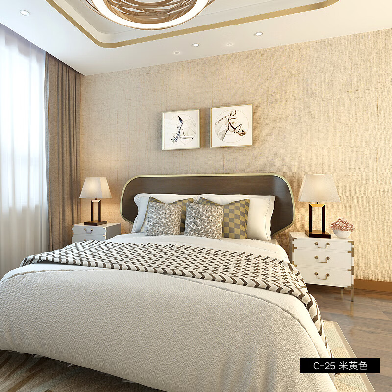 十字纹理棉麻亚麻墙布无缝全屋客厅卧室背景墙壁布 c-25 ·米黄·色