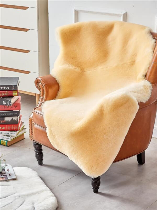 项棉澳洲纯羊毛沙发1垫 澳洲纯羊毛沙发垫冬季毛毛坐垫简约现代真皮沙 象牙白色 澳洲款高密度1P毯70-98cm