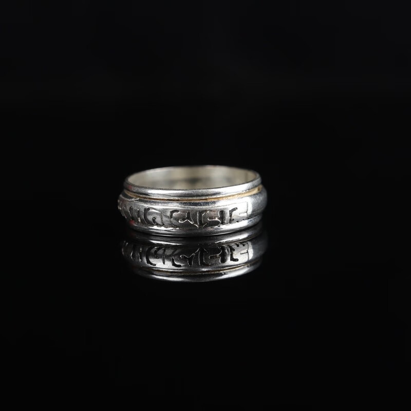 pure girl六字真言藏银戒指特色民族 款式2六字真言可转动