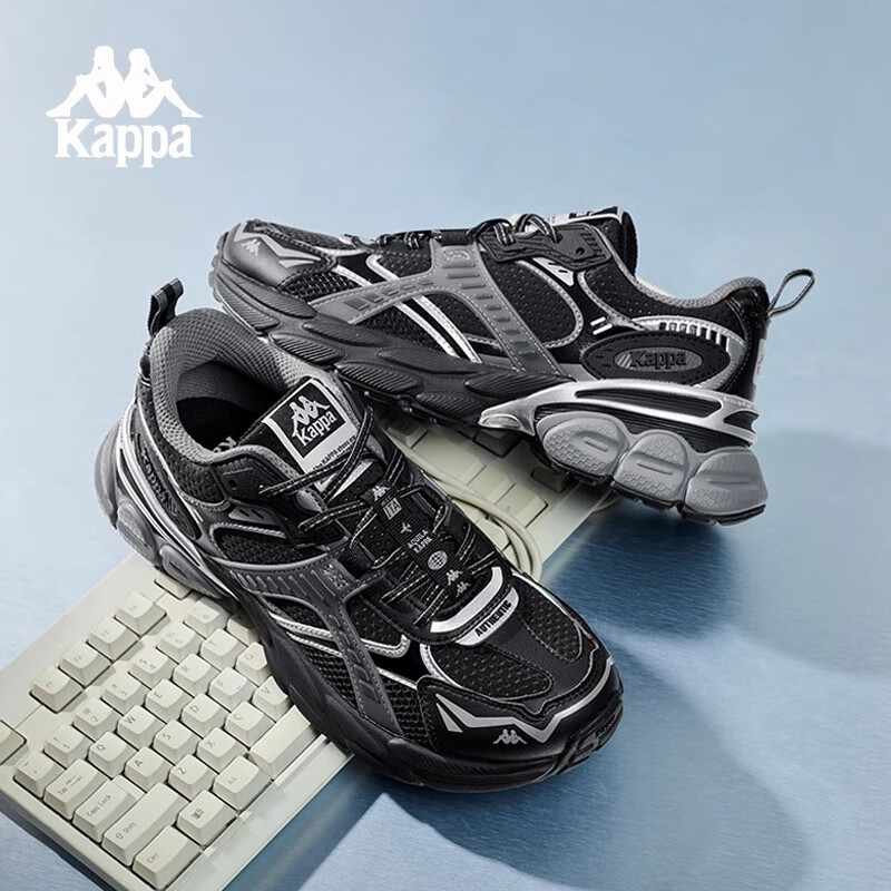 卡帕(Kappa)背靠背男女情侣老爹鞋春秋款厚底增高鞋子2024新款休闲运动鞋 草菇棕/金色/经典白-6356 41