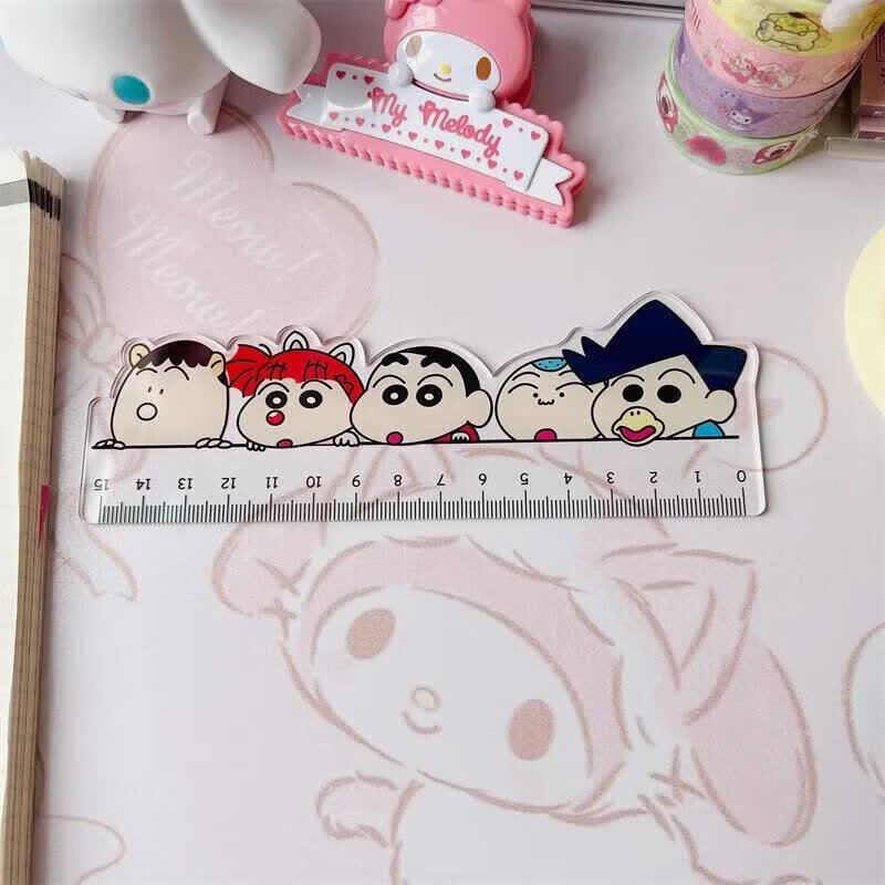 宸学文具 文具日系蜡笔小新尺子文具卡通学生可爱测量绘图亚克力透明直尺子15cm 小新尺子【横版】