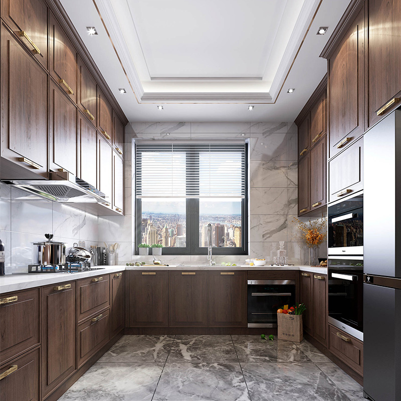 纵奕中式定制整屋木作定制厨房樱桃木吊柜地柜红橡木中岛柜原木 预付