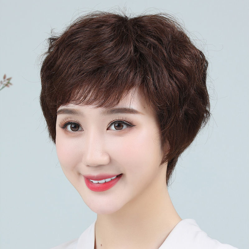 发纹理烫时尚蓬松短卷发真人发wyf 【全真发】递针顶心-持久烫-自然黑
