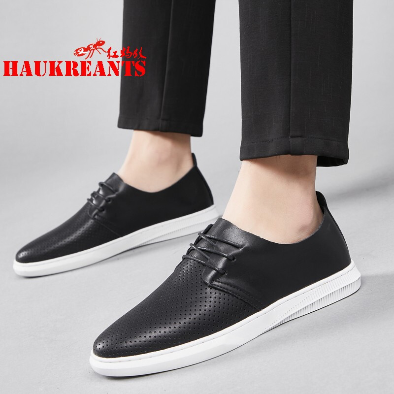 汉克红蚂蚁真皮板鞋男春秋新款百搭简约透气休闲小白鞋子男软底防滑