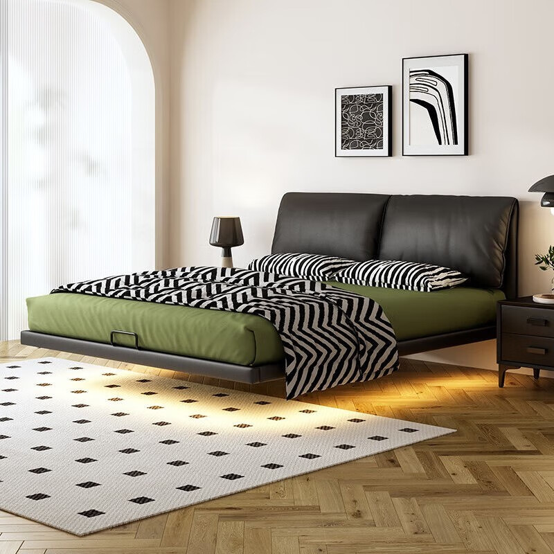 比卡茵（BIKAYIN）床悬浮床现代简约意式极简网红奶油风真皮婚床 (15cm)15cm钢木排骨架-床 三抽结构