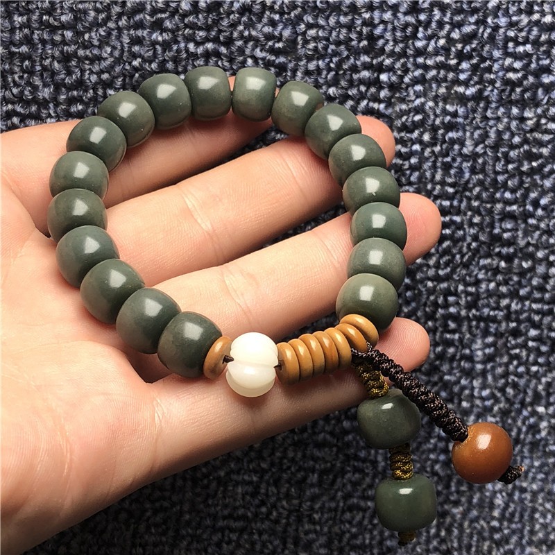 顶盈 天然绿菩提根手串 阴皮绿桶珠手链 单圈文玩佛珠 念珠盘玩手把件