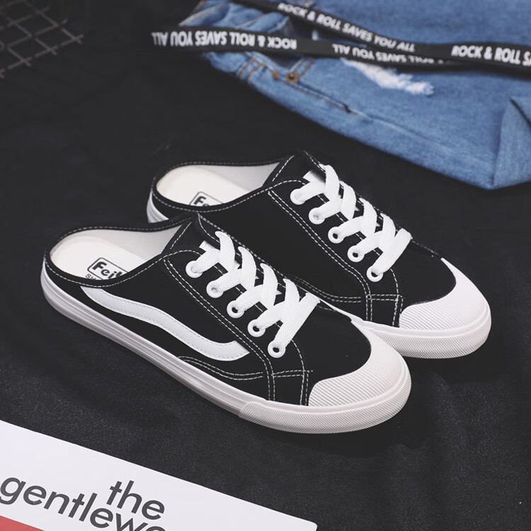 简霏无后跟半拖可踩懒人布鞋女韩版学生一脚蹬帆布鞋春季无跟踩脚女鞋