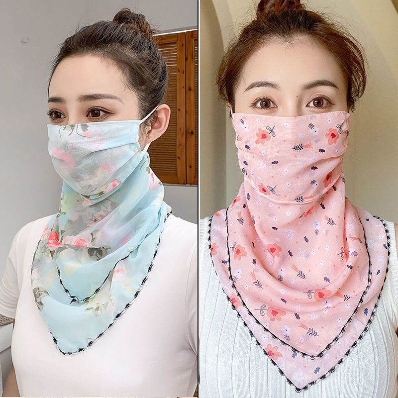 【精选】夏季防晒三角巾丝巾面纱护颈女挂耳薄款遮阳户外面罩卡尼拉