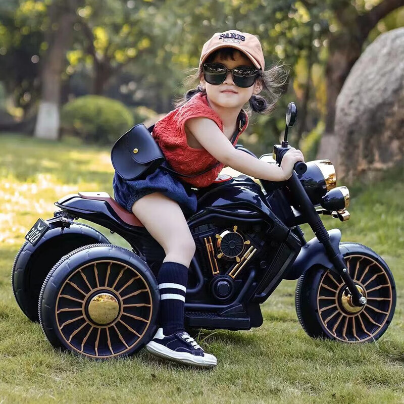 爱贝岙儿童电动车摩托车三轮车可坐人充电玩具车遥控2-6岁男孩生日礼物 高配黑：遥控+双驱+超威大电瓶
