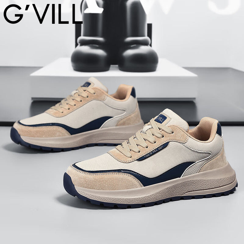 贵之步秋冬季防滑缓震运动鞋男鞋新款软底男款舒适休闲鞋厚底增高 卡其 G010 41 （运动鞋码）