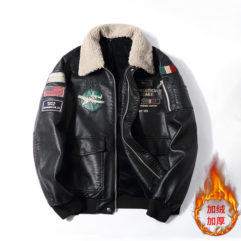 蜜凡苏美国飞行员夹克阿尔法版型加厚ma1飞行员夹克冬季翻领刺绣pu