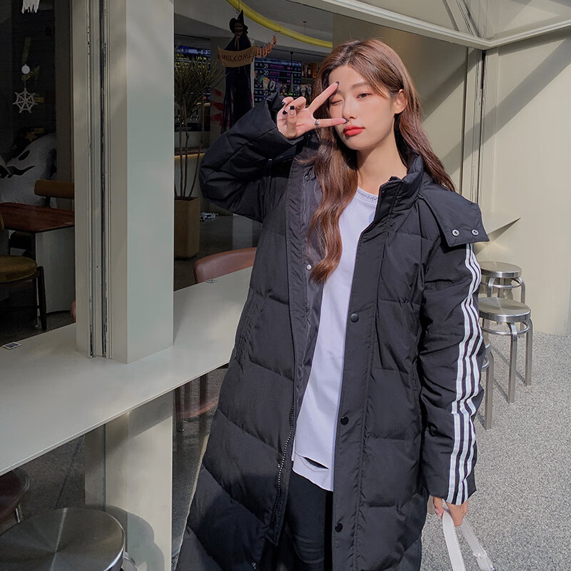 菲洛曼(feiluoman)北势中戏羽绒服女三条三道杠秋冬长款休闲过膝白