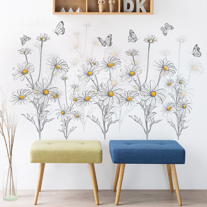 云创典 个性小清新墙面装饰贴画 文艺彩绘素色花朵蝴蝶 卧室 自粘墙贴