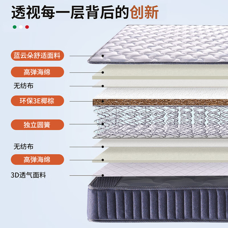 慕胜 弹簧床垫席梦思床垫椰棕独立圆簧透气面料