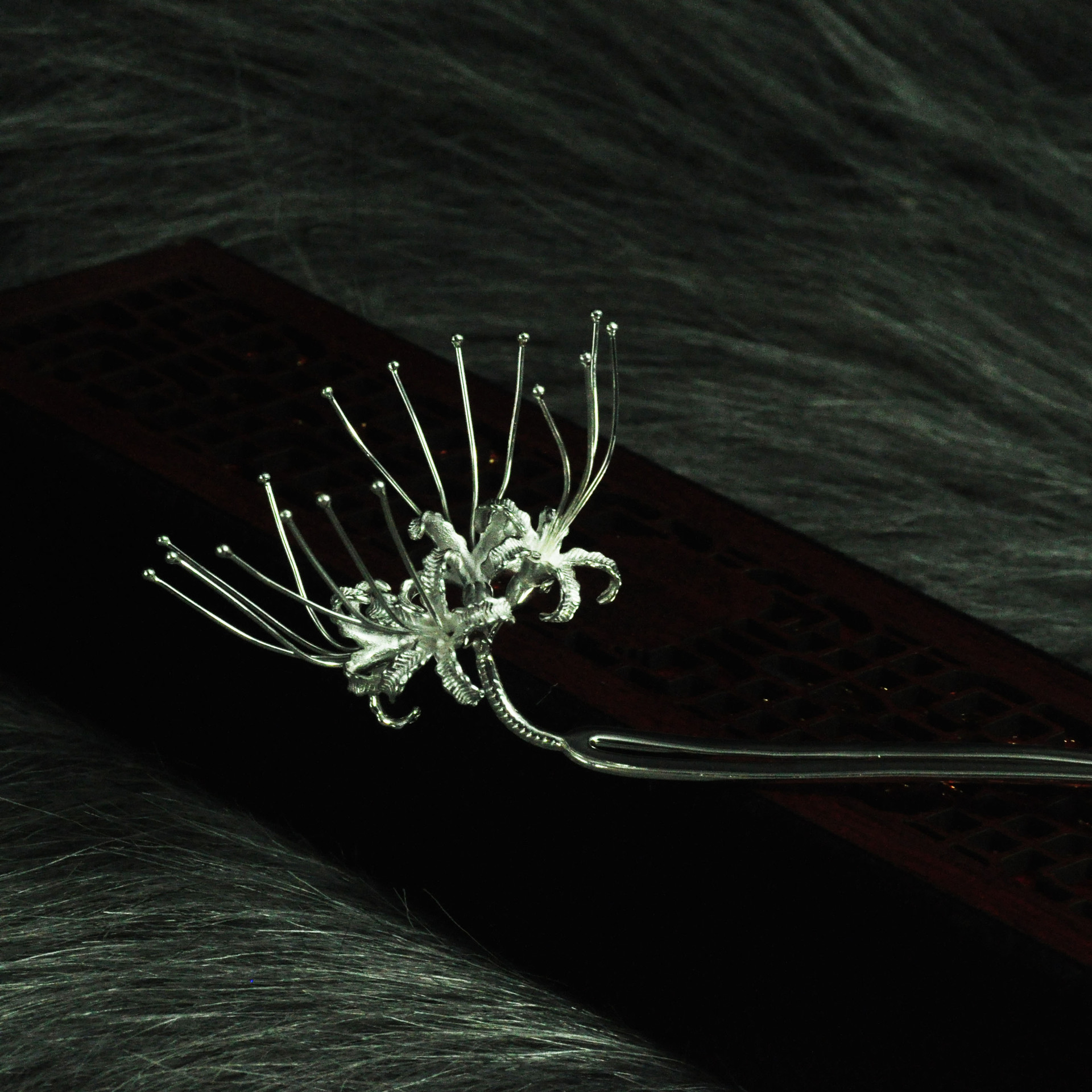 戎夏s925银彼岸花发簪曼珠沙华簪子古装头饰发饰汉服钗子 银色 925银