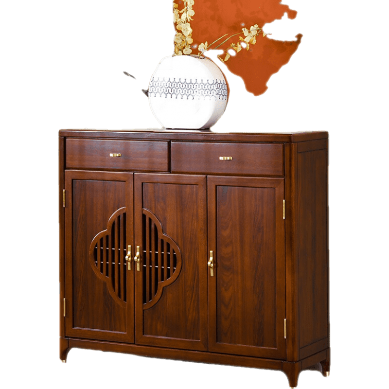 全实木储物柜乌金木餐边柜现代新中式大容量茶水柜鞋柜收纳柜玄关 乌金木餐边柜 默认1