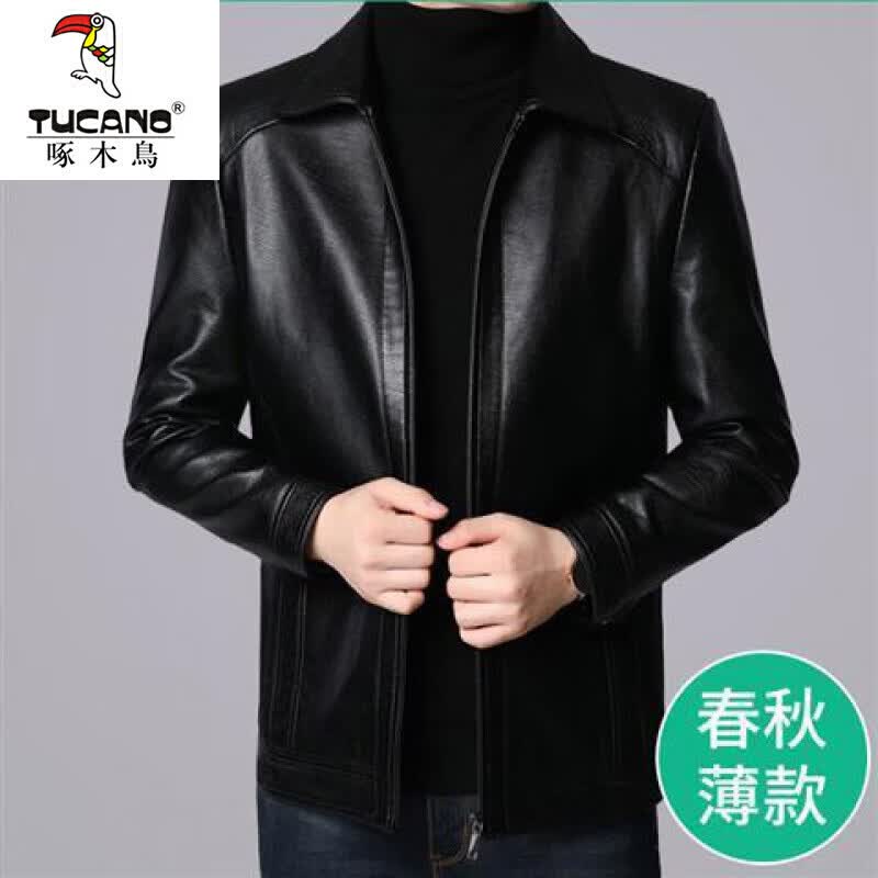 啄木鸟（TUCANO）皮夹克男秋冬季新款潮流休闲中老年爸爸男士立领皮外套上衣服男装 翻领皮夹克【黑色薄款】【升 180/XL怎么样,好用不?