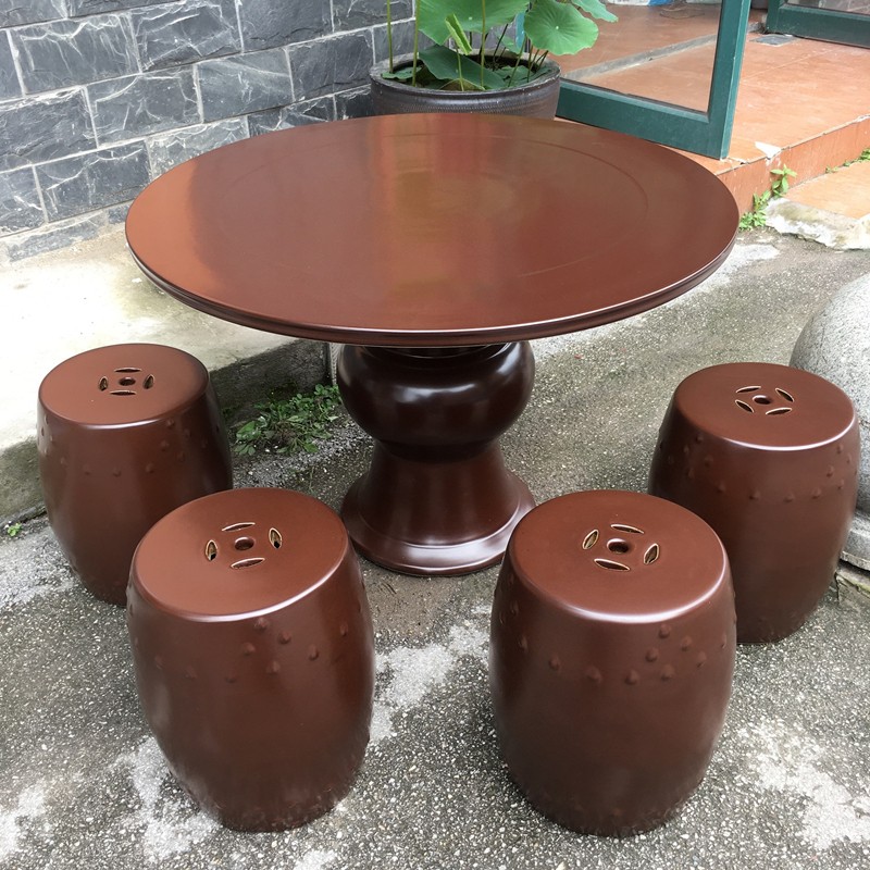 奋行景德镇陶瓷桌子别墅庭院户外装饰颜色釉瓷器桌凳一桌四凳套装 a款
