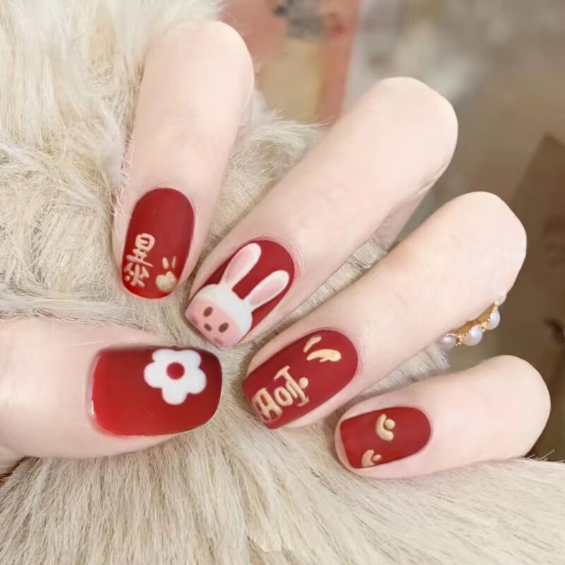 e-enjoy穿戴甲11岁暴富兔子假指甲贴甲片6-12岁小女孩专用的美甲贴片