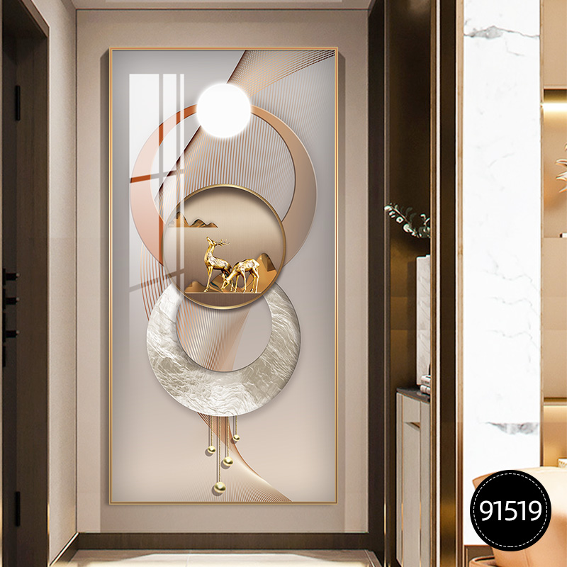 高端福禄平安 现代简约玄关北欧装饰画竖版入户画鹿壁画抽象走廊挂画