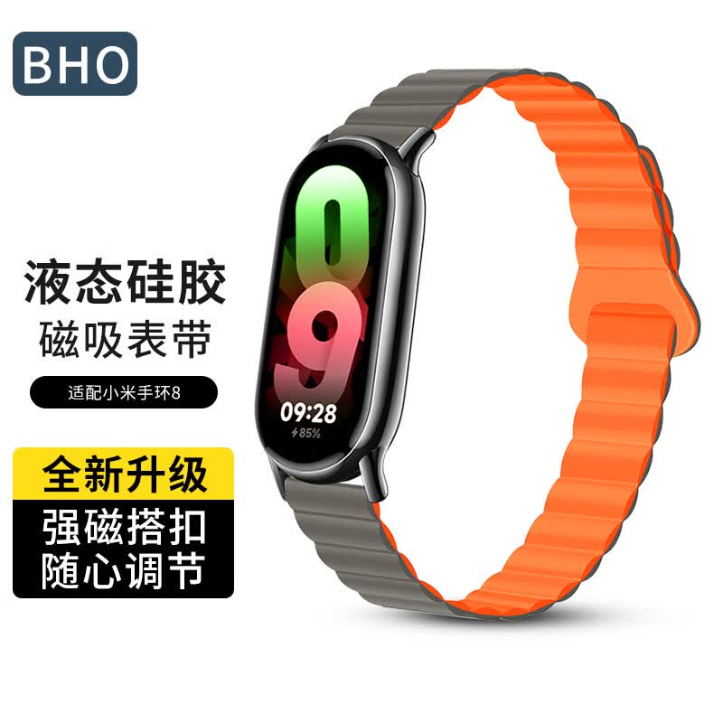 BHO适用小米手环8表带磁吸硅胶表带智能运动手环腕带手表带 灰配橙怎么样,好用不?