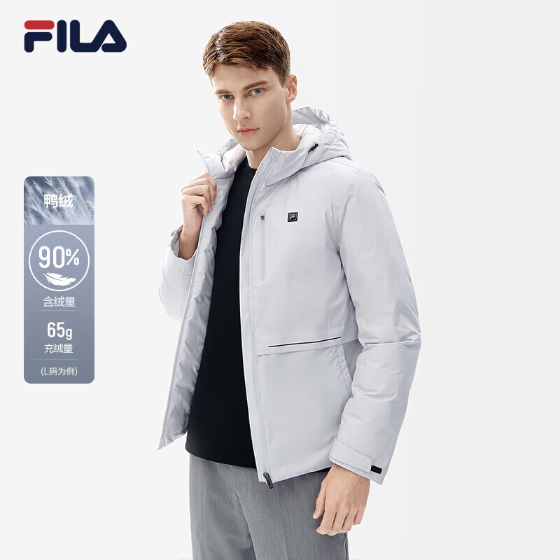 fila 斐乐官方男子羽绒服2023冬时尚休闲长袖连帽保暖外套运动男上衣