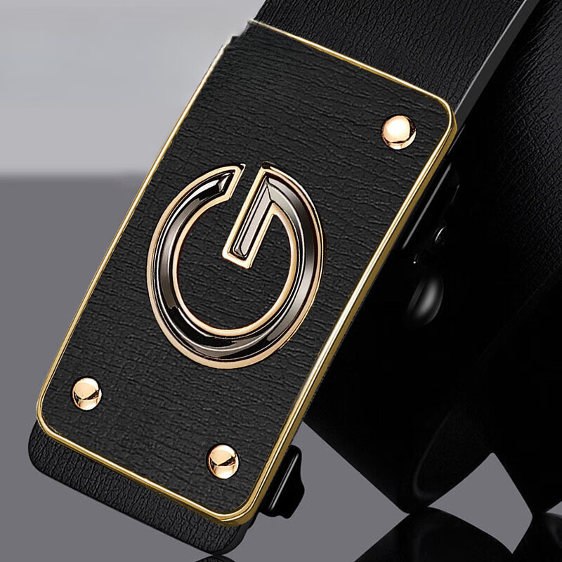 mospoke新款潮男腰带男无牙自动扣男士皮带商务青年裤腰带 黑色金扣